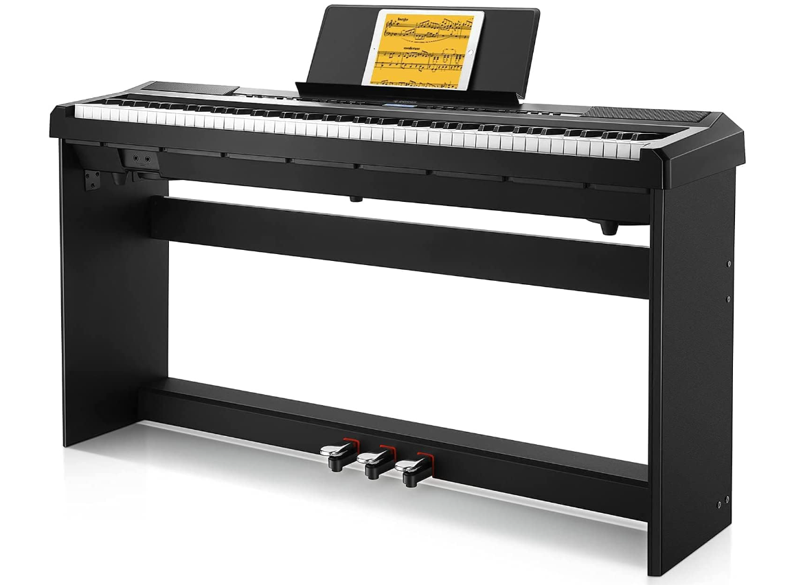 Donner DEP-20 Beginner Digital Piano 88 Key Full Size Weighted Keyboard, Portable Electric Piano with Furniture Stand, 3-Pedal Unit