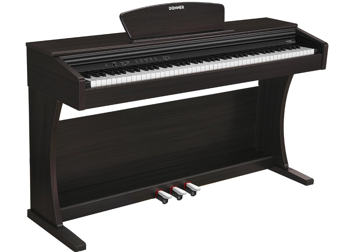 Donner DDP-300 Digital Piano with 88 Graded Hammer Action Weighted Keys, Record, Bluetooth, 10 Voices, 4 Reverb, Speakers, Professional Full Fize Key Keyboard Electric Dark Rose