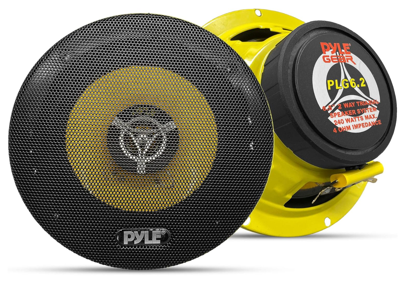 Pyle Car Two Way Speaker System - Pro 6.5 Inch 240 Watt 4 Ohm Mid Tweeter-Audio Sound Speakers For Car Stereo w/ 30 Oz Magnet Structure, 2.25” Mount Depth Fits Standard OEM -PLG6.2 (Pair) Yellow