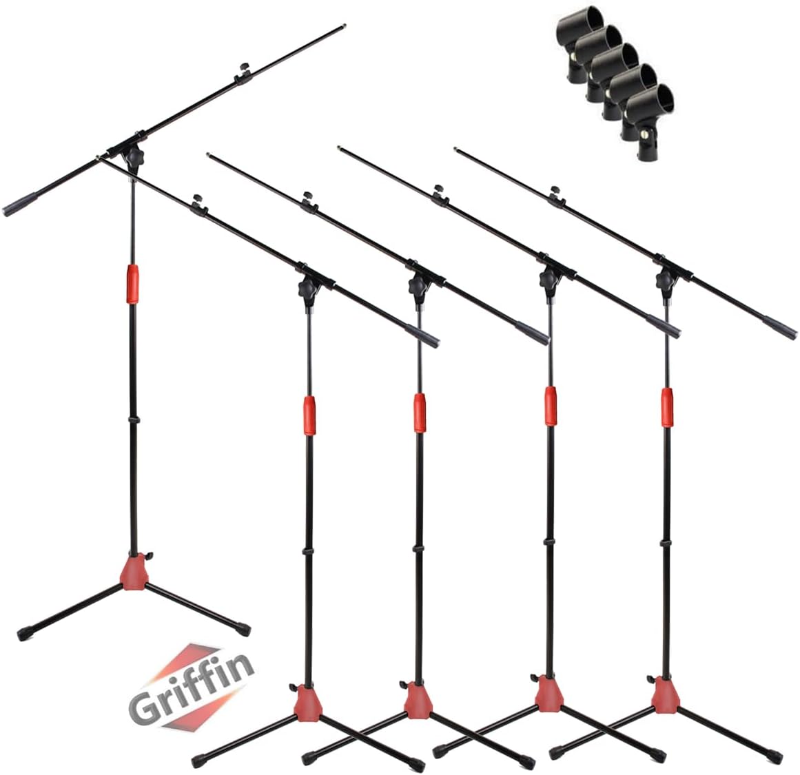 GRIFFIN 5 Pack Mic Boom Stands with Telescoping Arms & Microphone Clips