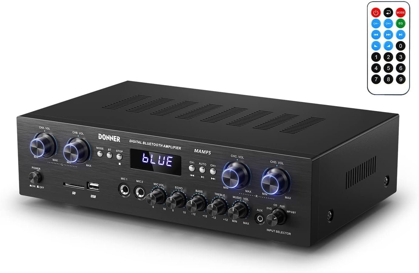 Donner Bluetooth 5.0 Stereo Audio Amplifier Receiver, 4 Channel 440W Peak Power