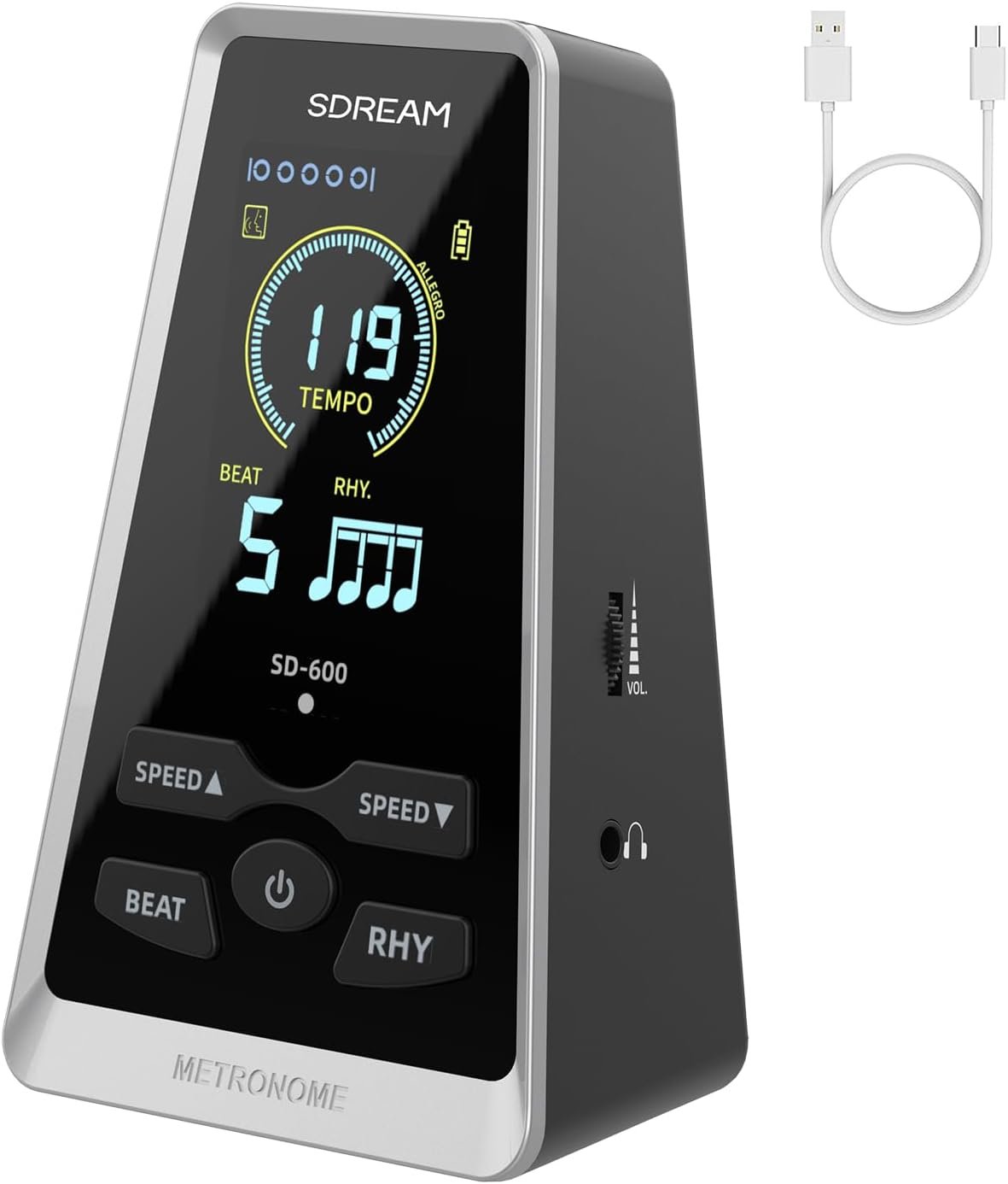 SDREAM Digital Metronome for Piano,Guitar,Violin,Rechargeable LCD Electronic