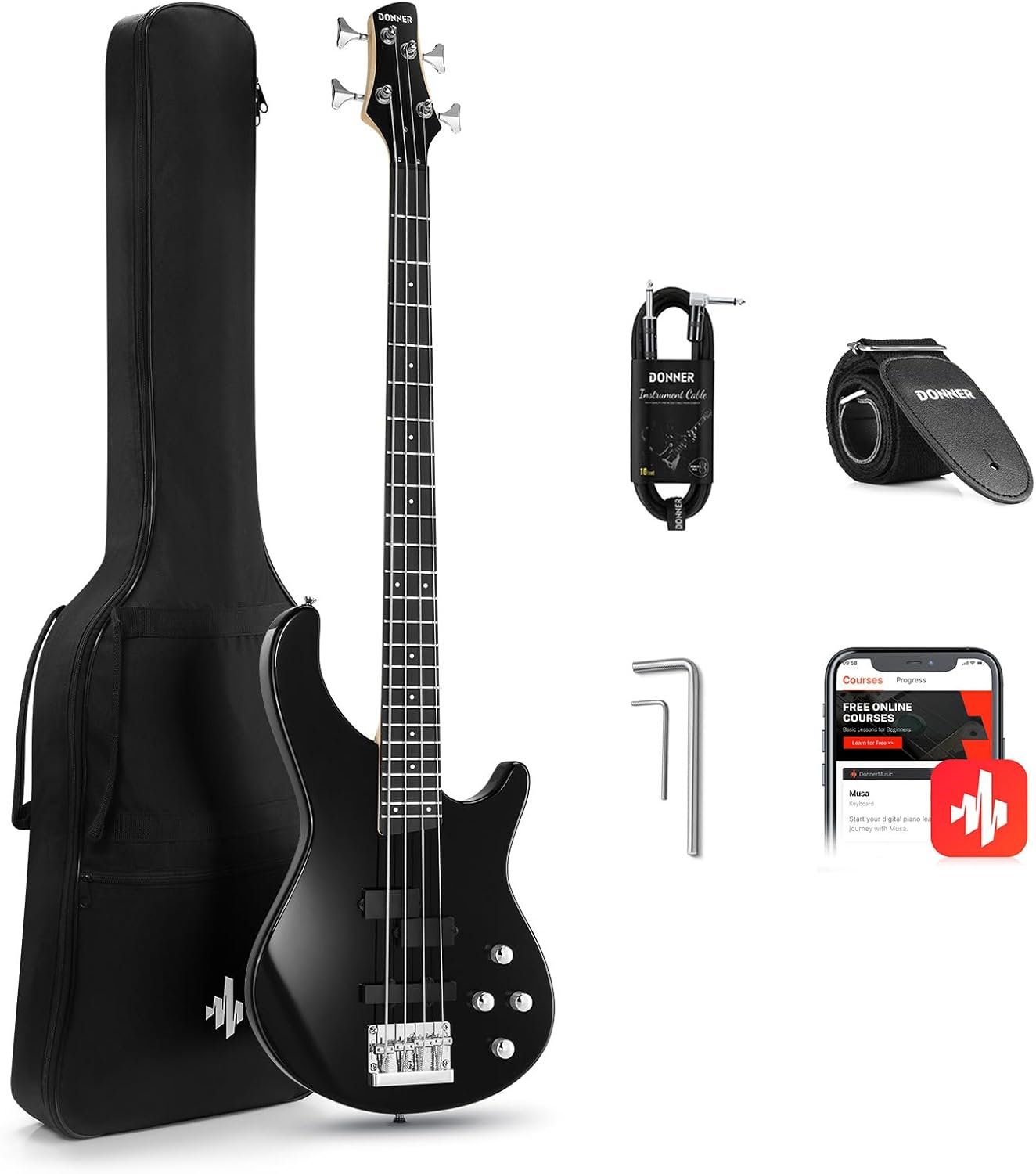Donner Electric Bass Guitar 4 Strings Full-Size Standard Bass PJ-Style Electric