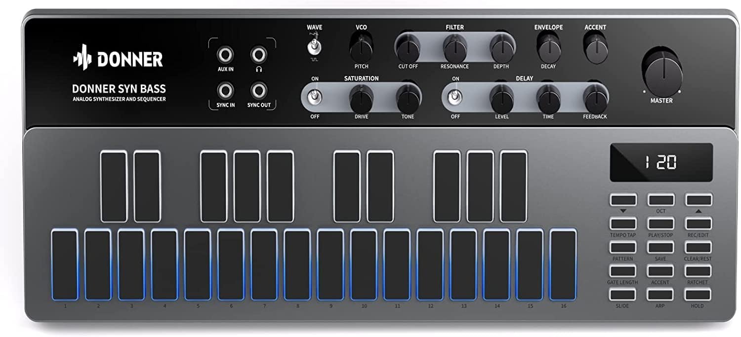 Analog Bass Synthesizer and Sequencer, Donner Essential B1 with Intuitive User