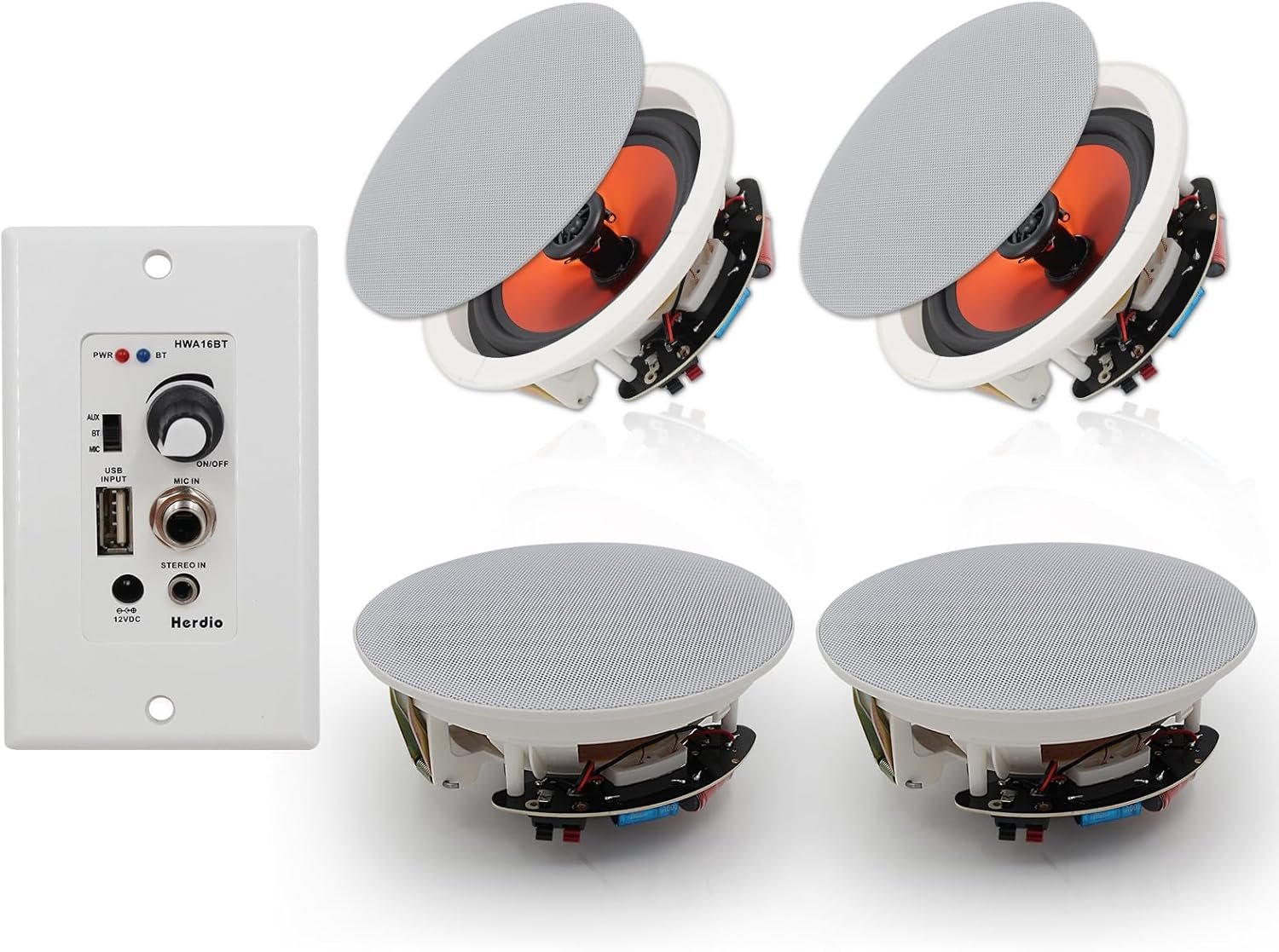 Herdio 6.5'' Bluetooth in Wall in Ceiling Speakers 600W 2-Way Flush Mount