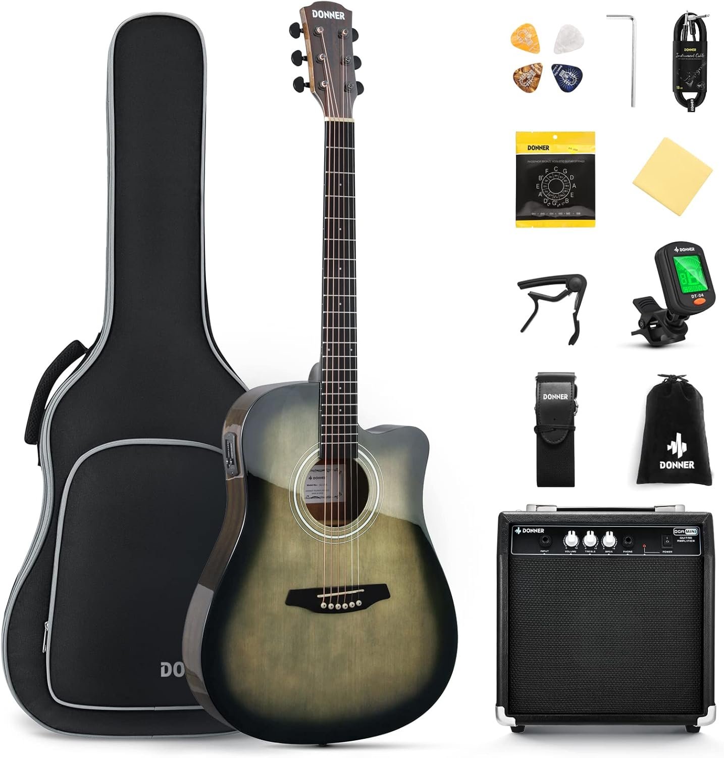 Donner Acoustic Electric Guitar Full Size Kit for Beginner Intermediate