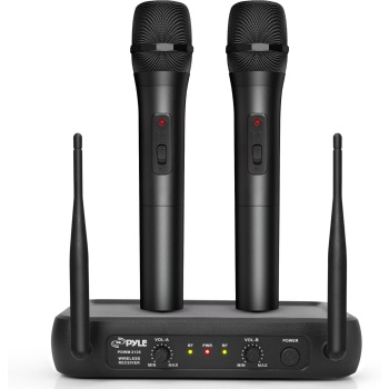 Pyle Dual Channel Microphone System-VHF Fixed Dual Frequency Wireless Set