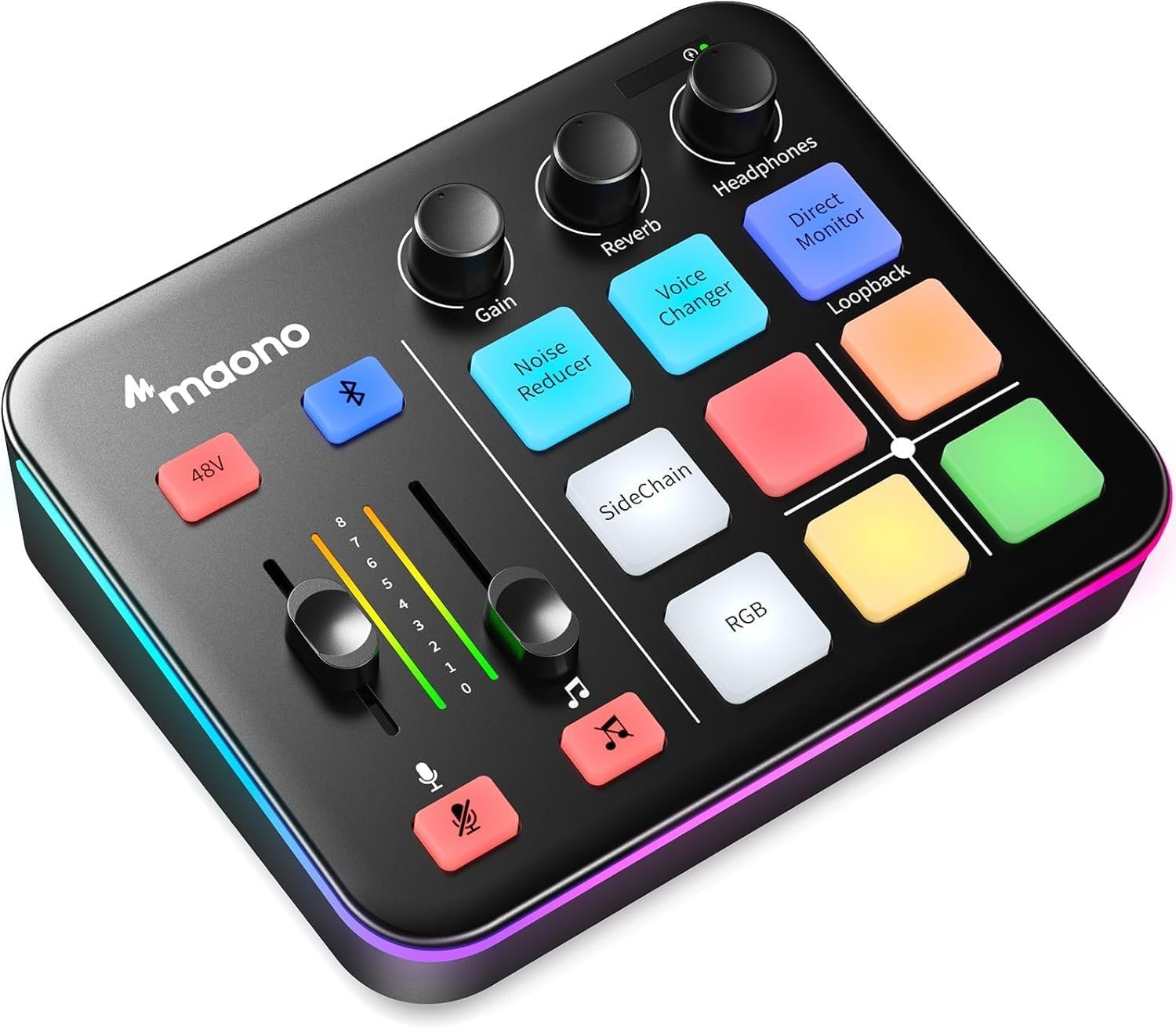 MAONO Gaming Audio Mixer, Audio Interface with Pro-preamp, RGB, Bluetooth, 48V