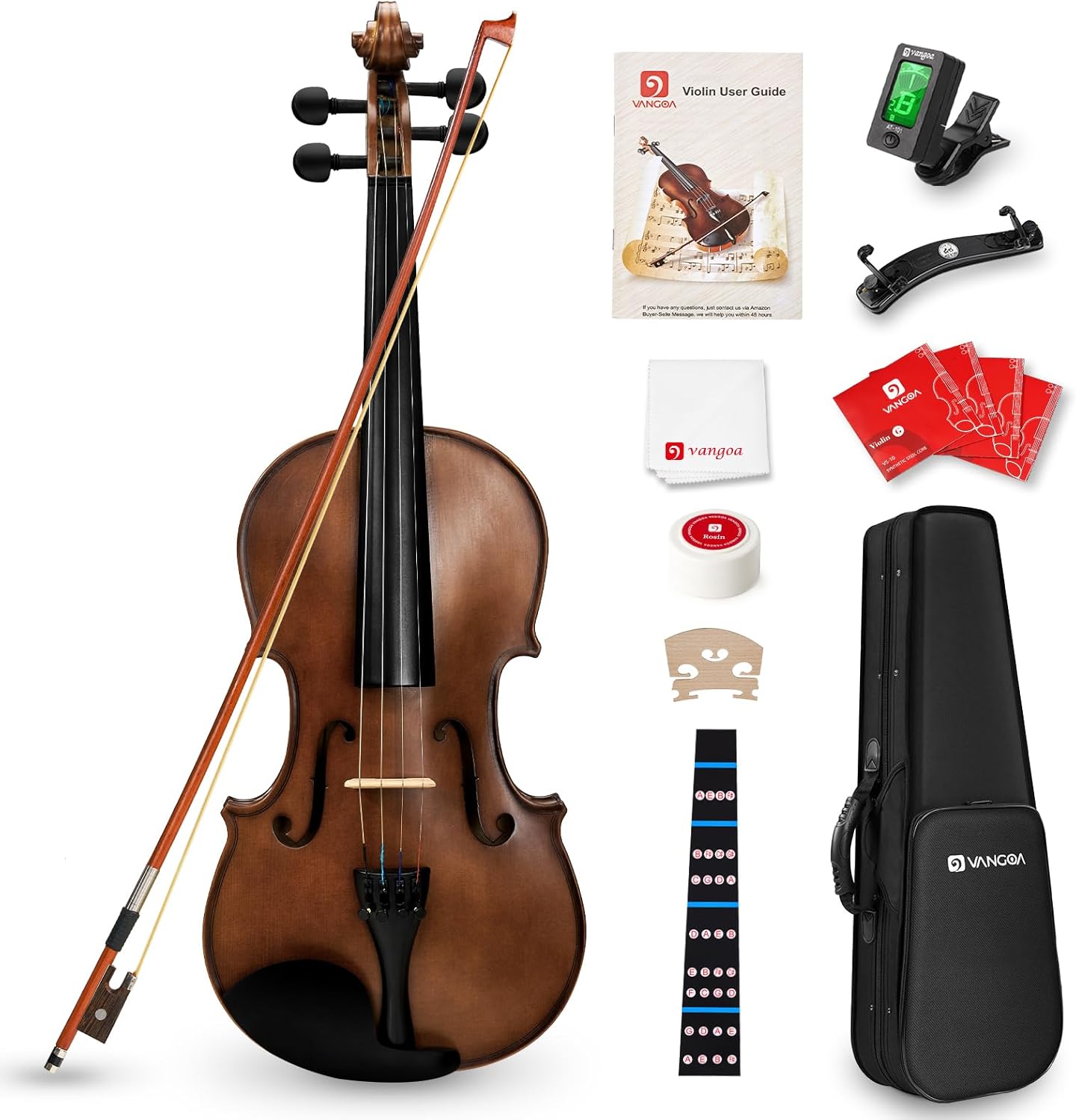 Vangoa 4/4 Solid Wood Acoustic Violin Full Size Fiddle Set for Beginner Adult