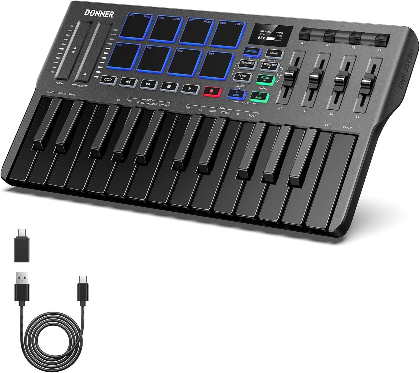 Donner USB-C MIDI Keyboard Controller, 25 Key Portable Mini MIDI Keyboard