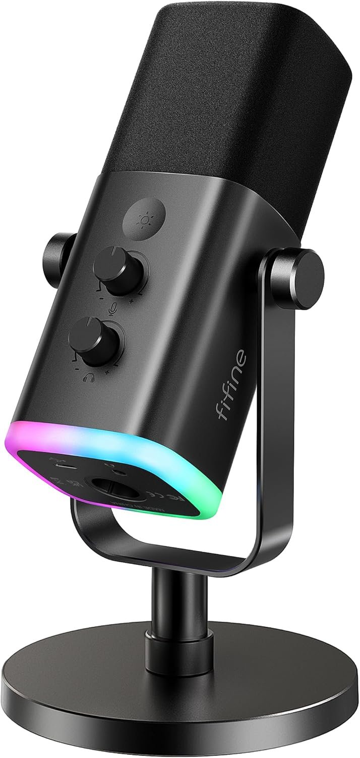FIFINE USB/XLR Dynamic Microphone for Podcast Recording, PC Computer Gaming