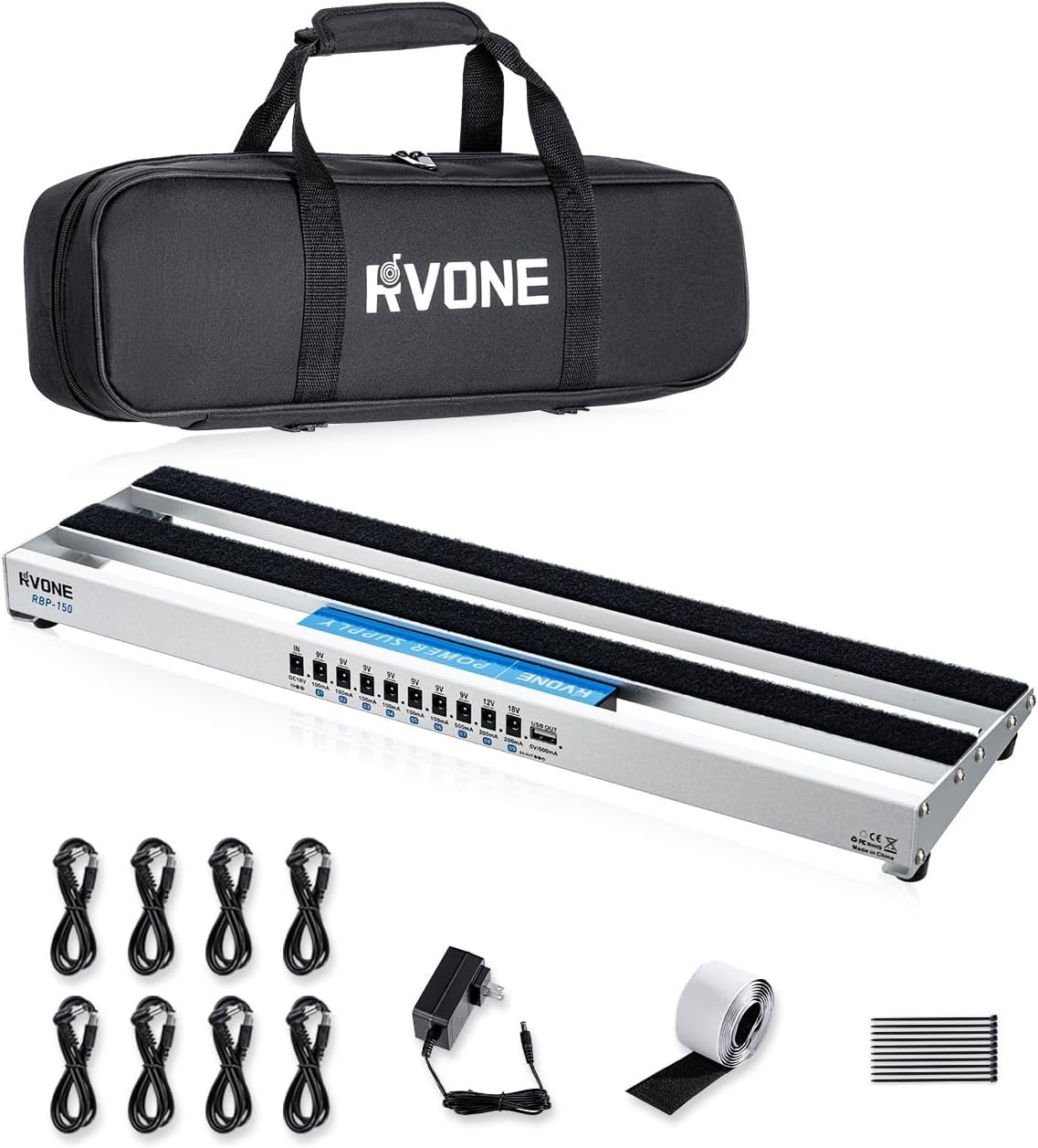 Guitar Pedal Board with Built-in Power Supply, Small 19.09x5.11" Aluminum Alloy