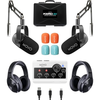 Movo Portable Podcast Equipment Bundle for iPhone/Android Phones- Podcast Kit