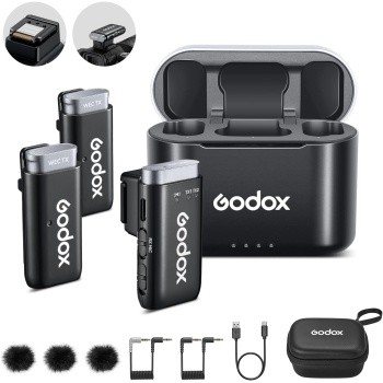 GODOX WEC KIT2 Wireless Microphone for Sony, Cable-Free Hotshoe Mount Lavalier