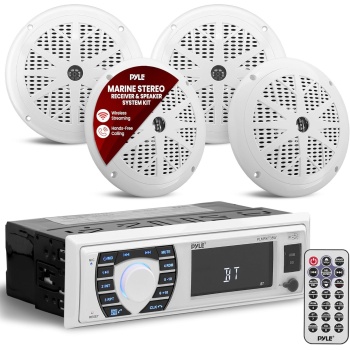 Pyle Marine Radio Receiver Speaker Set 12v Single Din Style Bluetooth Compatible