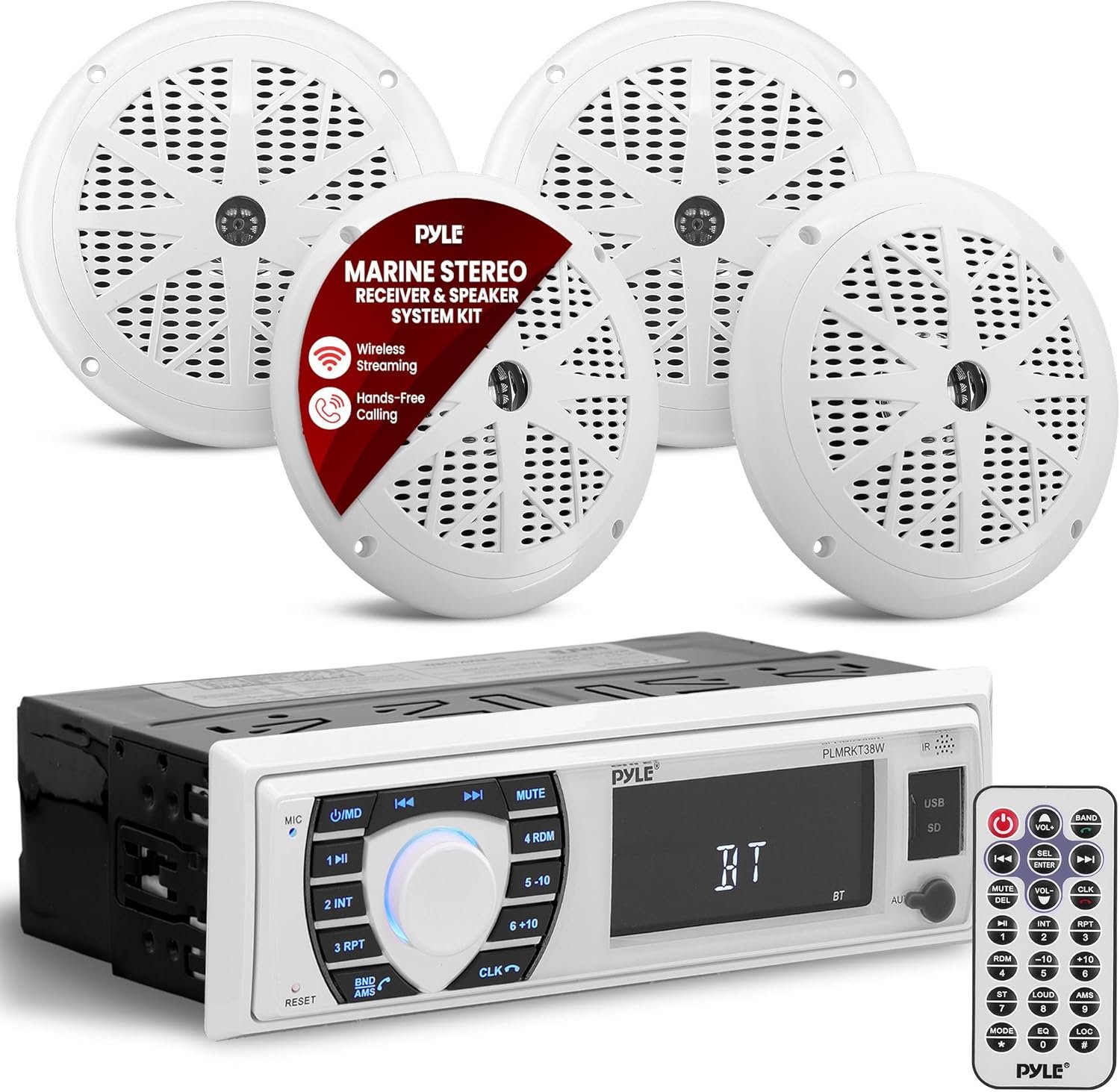 Pyle Marine Radio Receiver Speaker Set 12v Single Din Style Bluetooth Compatible
