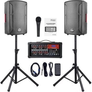 EXOTON S-1202 12inch 2000W Bluetooth PA System with Powered Mixer Set