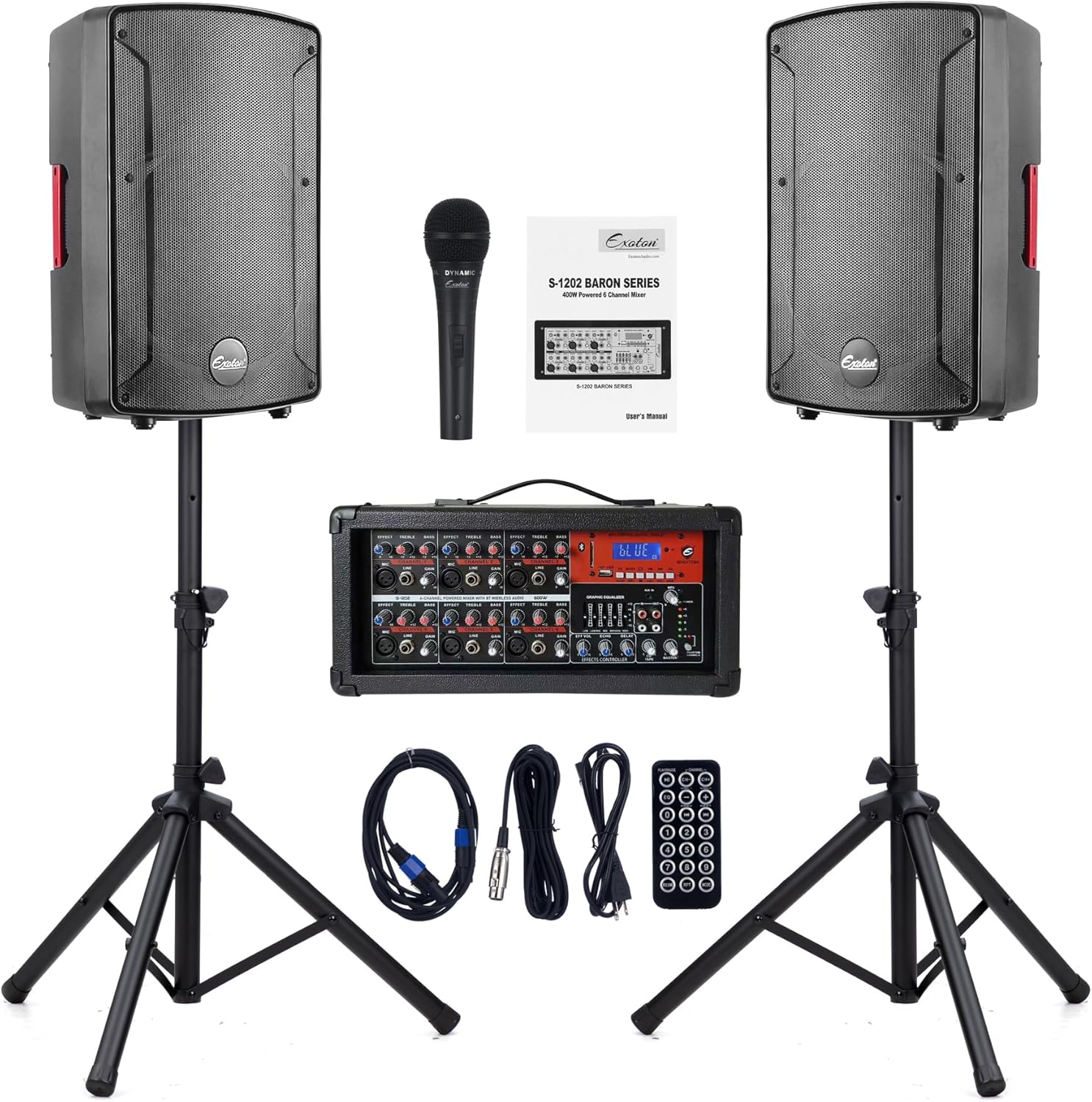 EXOTON S-1202 12inch 2000W Bluetooth PA System with Powered Mixer Set