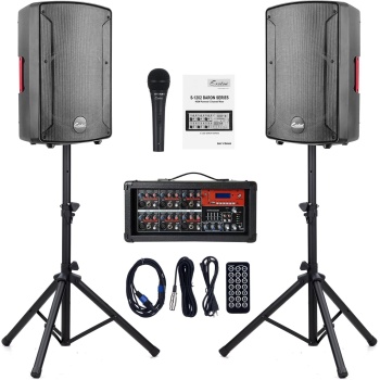 EXOTON S-1202 12inch 2000W Bluetooth PA System with Powered Mixer Set