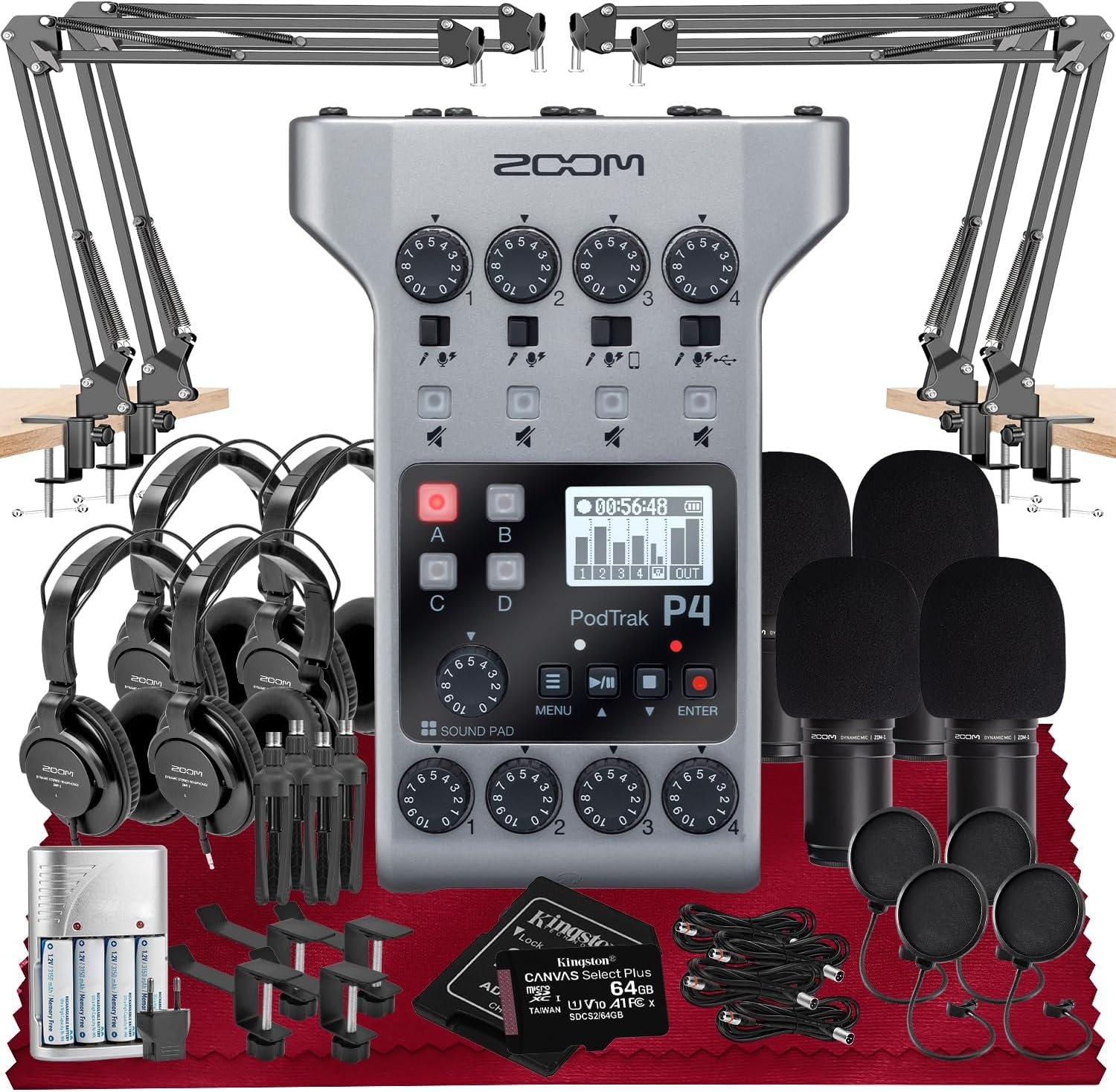 Zoom PodTrak P4 Portable Multitrack Podcast Recorder, Audio Interface