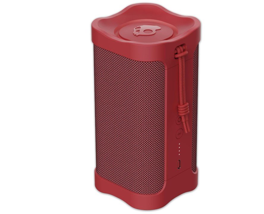 Skullcandy Wireless Bluetooth Speaker - IPX7 Waterproof Portable Terrain Speaker with Dual Custom Passive Radiators, 14 Hour Battery, Nylon Wrist Wrap, & True Wireless Stereo (Red)