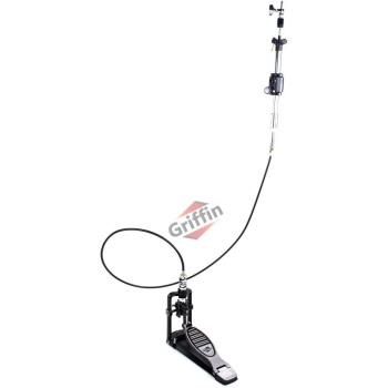 Griffin Remote Hi-Hat Pedal (QuickAction X Series) with Auxiliary 6FT Cable – Heavy-Duty Drum Hardware Kit with Key, Cymbal Stand Holder Mount