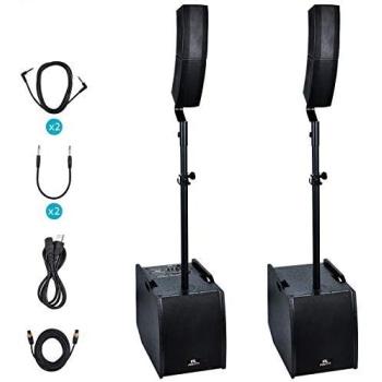 PRORECK Club 3200 12-Inch 4000 Watt DJ/Powered PA Speaker System Combo Set with Bluetooth/USB/SD Card (Two Subwoofers and 4X Array Speakers Set)