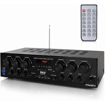 Pyle Bluetooth Wireless Home Amplifier System - Upgraded 6 Channel Audio, 750 Watt Power, Easy Karaoke, Stereo Receiver w USB-A, Micro SD, Headphone, 2 Microphone Input w/Echo, Talkover for PA