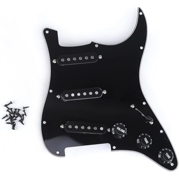 Musiclily 11 Hole SSS Prewired Loaded Pickguard with Alnico 5 Single Coil Pickups Set for Strat ST Style Electric Guitar, 3Ply Black
