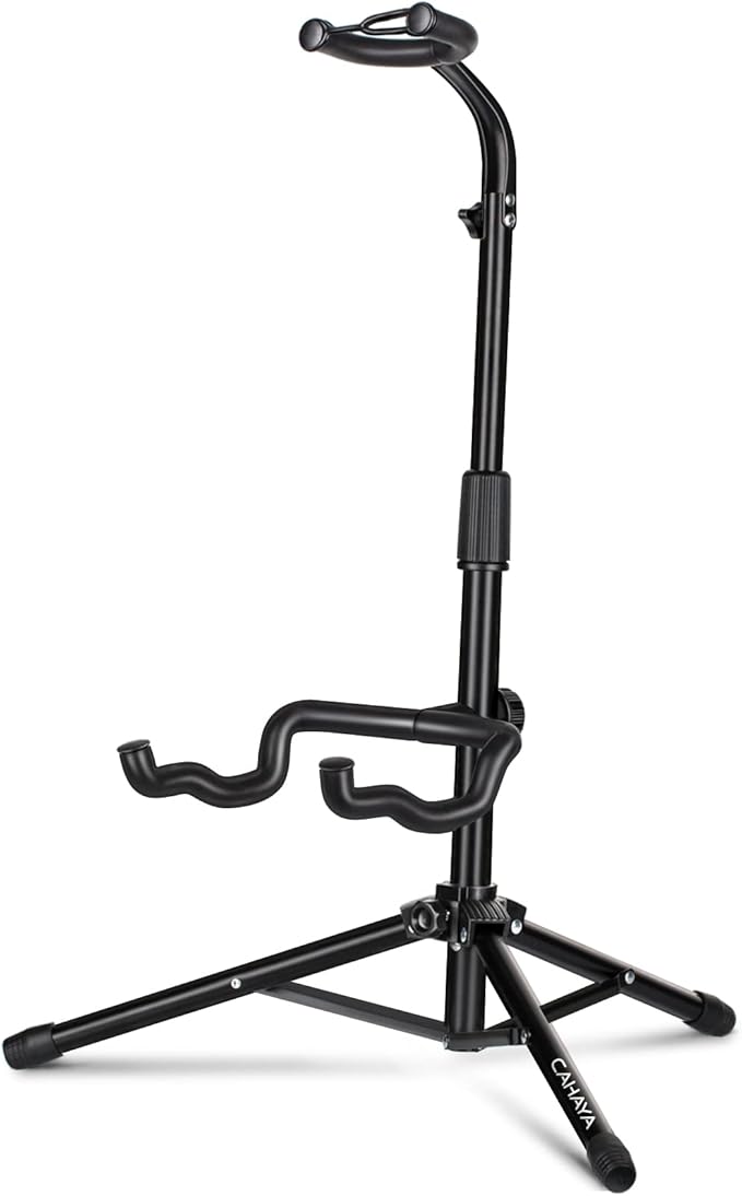 CAHAYA Guitar Stand Floor - Folding Universal Guitar Holder for Acoustic Electric Guitars Bass Guitar Adjust Height from 30.7 to 37 In Folding Tripod Guitar Stands with Neck Holder