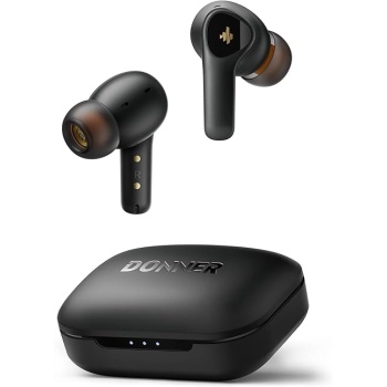 Donner Noise Cancelling Wireless Earbuds, Bluetooth 5.2 Earphones with 4 Mic Clear Calls, 12mm Drivers, App for Custom EQ, 32H Playtime, Fast Charging, Transparency - Dobuds ONE,Black