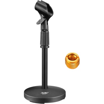 Desktop Microphone Stand, Moukey Upgraded Adjustable Table Mic Stand with Non-Slip Metal Base for Blue Yeti Snowball Spark, Other Microphone, height adjustment 9.84” to 14.17”-MMs-2