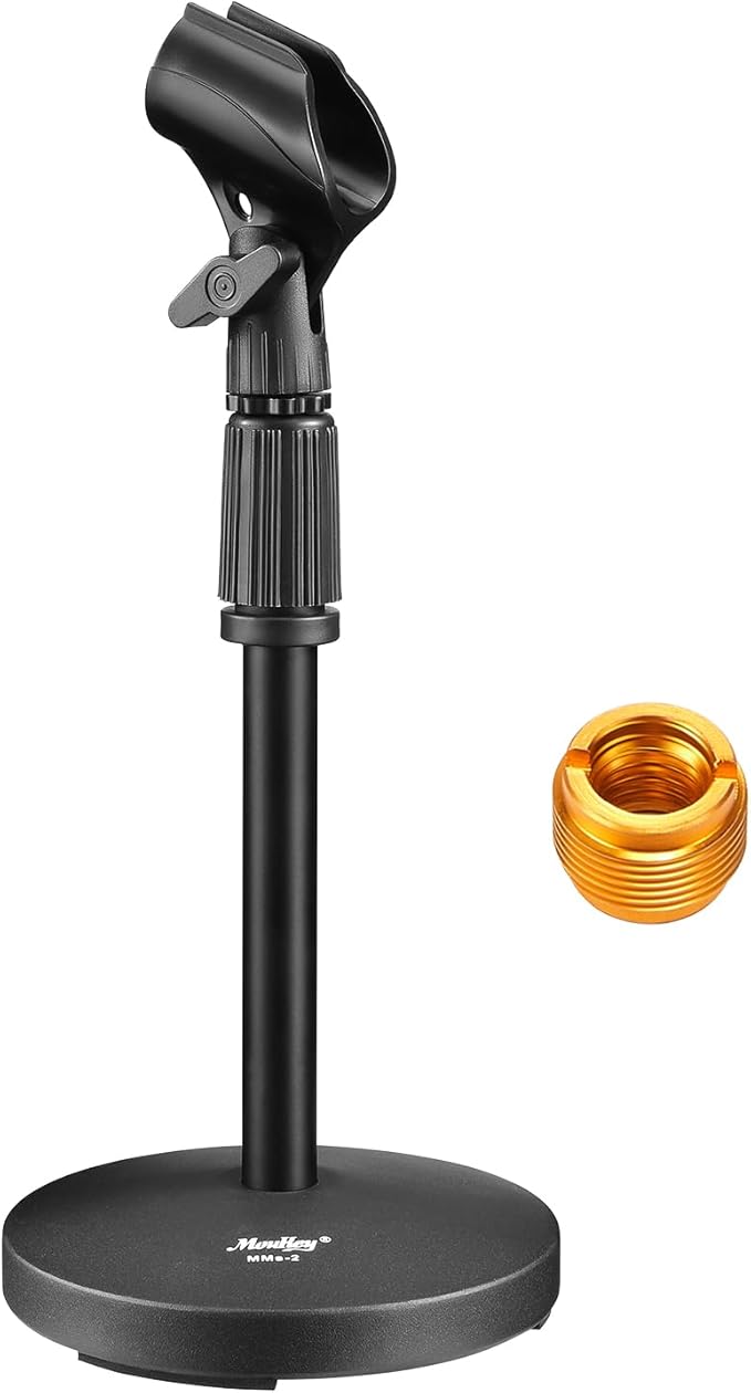 Desktop Microphone Stand, Moukey Upgraded Adjustable Table Mic Stand with Non-Slip Metal Base for Blue Yeti Snowball Spark, Other Microphone, height adjustment 9.84” to 14.17”-MMs-2