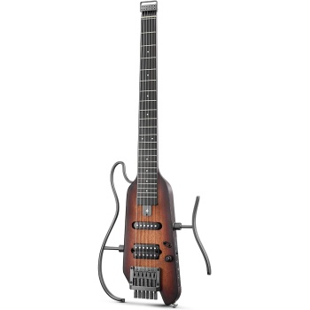 Donner HUSH X Electric Guitar Kit - Featherlight Headless Guitar, Great for Travel and Practice, Mahogany Solid Body with Easy Assemble Stands, Gig Bag, All Accessories, Sunburst