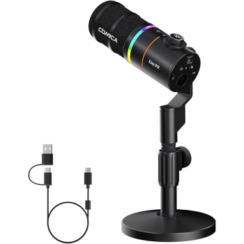 COMICA EJoy D10 XLR/USB-C Dynamic Microphone for Podcasting Recording, Wired Live Streaming Mic with Dynamic RGB, Mute, Noise Reduction, Gain,for Gaming, Live Streaming, YouTube(Black)