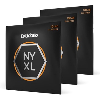 D'Addario Electric Guitar Strings, NYXL Nickel Plated, NYXL1046-3P, Regular Light Gauge 10-46, 6-String Set, Pack of 3