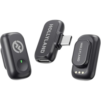Hollyland Lark A1 Wireless Microphone for iPhone & Android, 48kHz/24-bit Studio Audio, 3-Level Noise Cancellation, 200m Range, Magnetic Mini Mic for Video Recording & Live Streaming (2TX + USB-C RX)