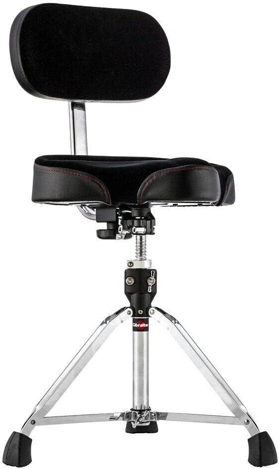 Gibraltar Drum Throne with Adjustable Height Motorcycle Seat & Backrest, Double-Braced Drum Stool, Comfortable Supportive Cushion for Drummers, Studio or Stage Use (9608MB)
