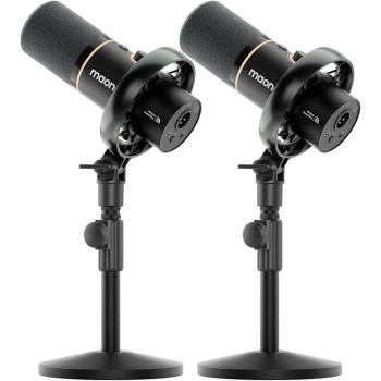 MAONO PD200W Hybrid Wireless Podcast Equipment Bundle for 2, XLR USB Dynamic Microphone Kit with 2 Desktop Stand, Software, Noise Cancellation, for Co-hosted podcast, Vocal Recording, Content Creation