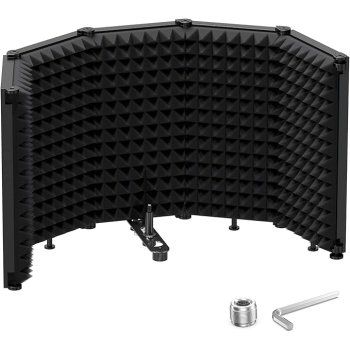 Moukey Microphone Insulation Sound Insulation Sound Shield Isolation, 5 Sides Microphone Sound-Absorbing Foam Reflector for Recording Studio, Podcasts, Vocals and Broadcasting