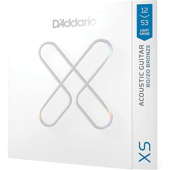 D'Addario Acoustic Guitar Strings, XS 80/20 Bronze Coated, XSABR1253, Light Gauge 12-53, 6-String Set, Pack of 1