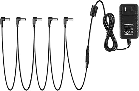 Donner DPA-1 9V DC 1A Power Supply Adapter for Electronic Keyboard, Digital Piano & Guitar Pedals, Tip Negative AC Adapter with 5-Way Daisy Chain Cable for Effects Pedal & MIDI Controller