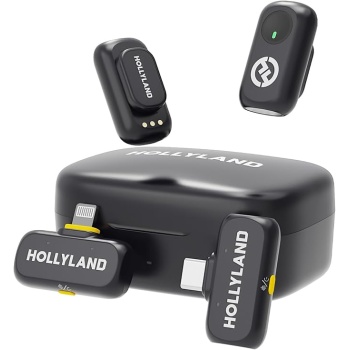 Hollyland Lark A1 Wireless Mini Microphone for iPhone & Android, 48kHz/24-bit, 3-Level Intelligent Noise Cancel, Microphone for YouTube, Podcast, Vlogging (Black, 2TX + 2RX + Charging Case)