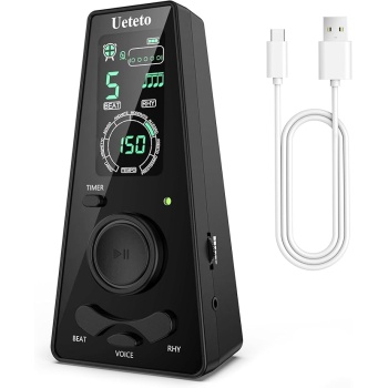 Ueteto Digital Metronome for Piano, Guitar, Drum, Violin Practice, Metronome with Human Voice and Headphone Jack, 9 Rhythms, 40-208 BPM, Timer Function for Musicians