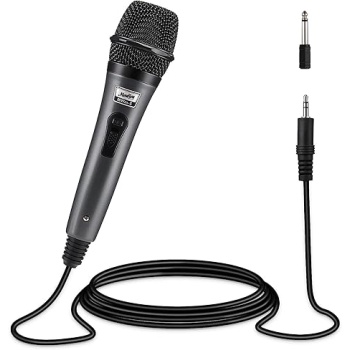 Moukey Wired Handheld Vocal Microphone, Metal XLR Dynamic Cardioid Mic with 13 ft Cable, for Singing, Stage, Party, Compatible with Karaoke Machine/PA System/Amp/Mixer, Grey