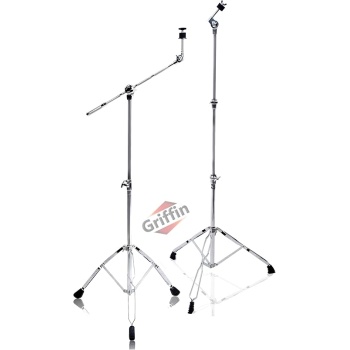 Griffin Cymbal Boom & Straight Stand 2 Pack Set (Percussion TiltPro X Edition) – Double Braced Drum Hardware for Crash, Ride, Splash with Counterweight Arm Kit