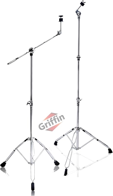 Griffin Cymbal Boom & Straight Stand 2 Pack Set (Percussion TiltPro X Edition) – Double Braced Drum Hardware for Crash, Ride, Splash with Counterweight Arm Kit