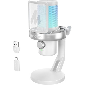 MAONO Wireless Gaming Microphone for PC, Condenser USB Mic with AI Voice Change, Noise Cancellation, RGB, Gain Control, Custom EQ for Streaming Recording Podcast PS5 PS4 Twitch YouTube, DM40 Pro White