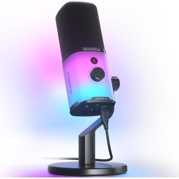 MAONO USB/XLR Podcasting Microphone for PC, Gaming Streaming Dynamic Mic with Mute Button, Software-RGB, Desktop Stand,Computer Mic for Video Studio Recording-PD100X,RGB