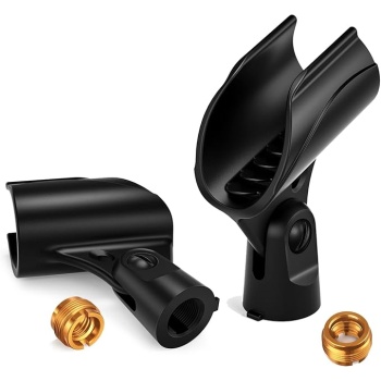Moukey Microphone Mic Clip Holder for Mic Stand with 5/8" Male to 3/8" Female Adapter, 2-Pack